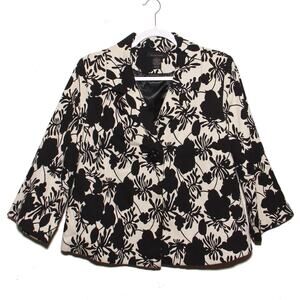 Silkland Floral Blazer Size Large Cotton Blend 3/4 Sleeve